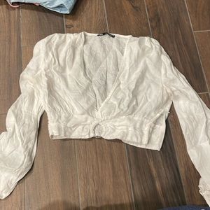 White Zara Long sleeve cropped blouse